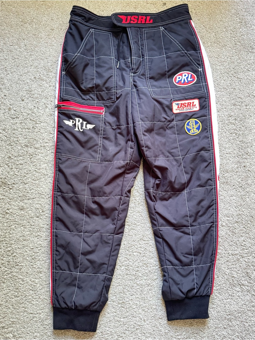Polo Ralph Lauren USRL Racing Team NYC Black Drawstring Bottoms S Pockets